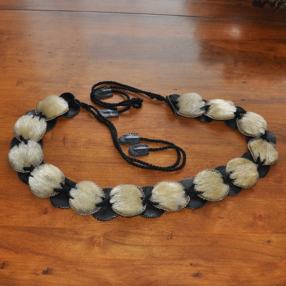 Black Leather & Seal Skin Disk Tie Hip Hugger Belt